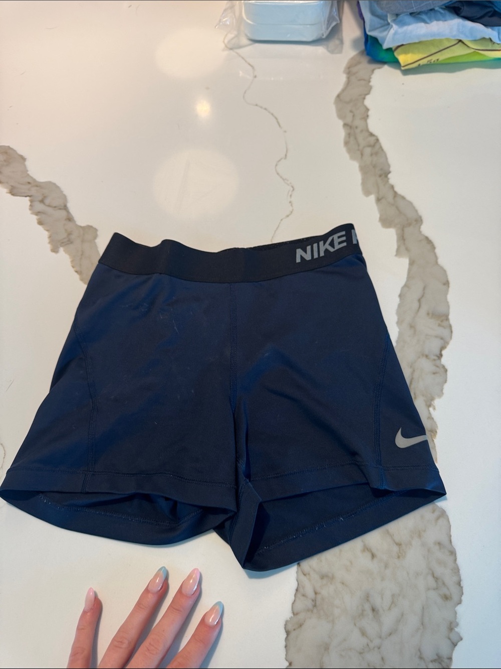 Nike Women's Dark Blue Athletic Shorts with Black Waistband